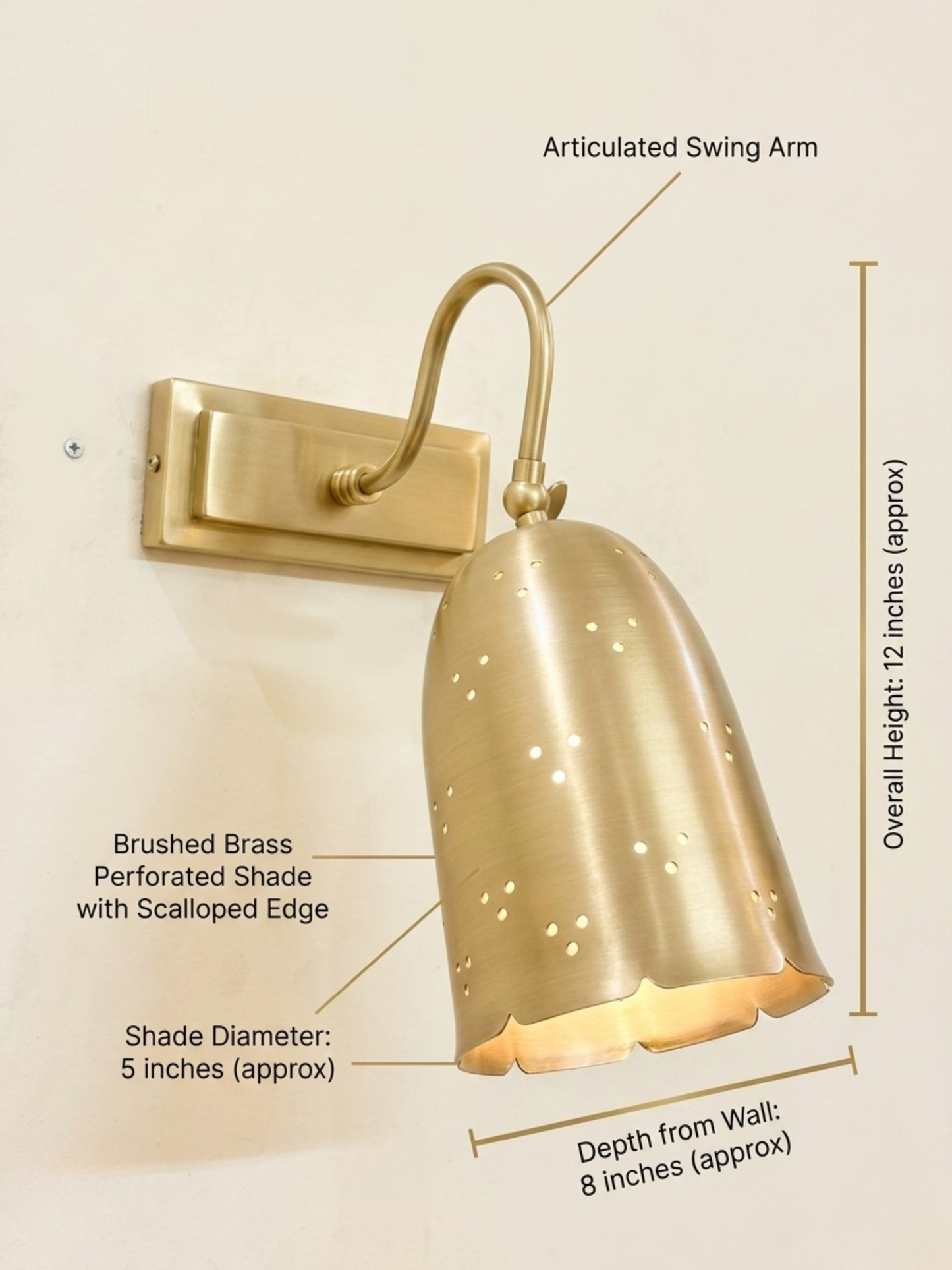 Perforated bell shade Design , Wall Lights, Brass Wall Sconce Contemporary Mid Century Lamp
