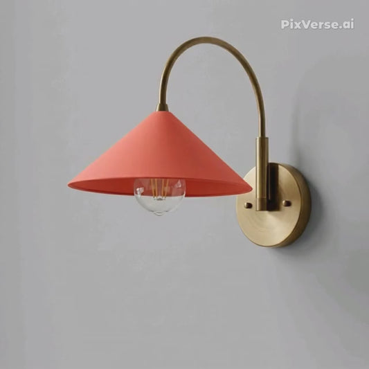 1950's Mid Century Italian Brass Diabolo Sconce, CORAL-RED Finish Lamp